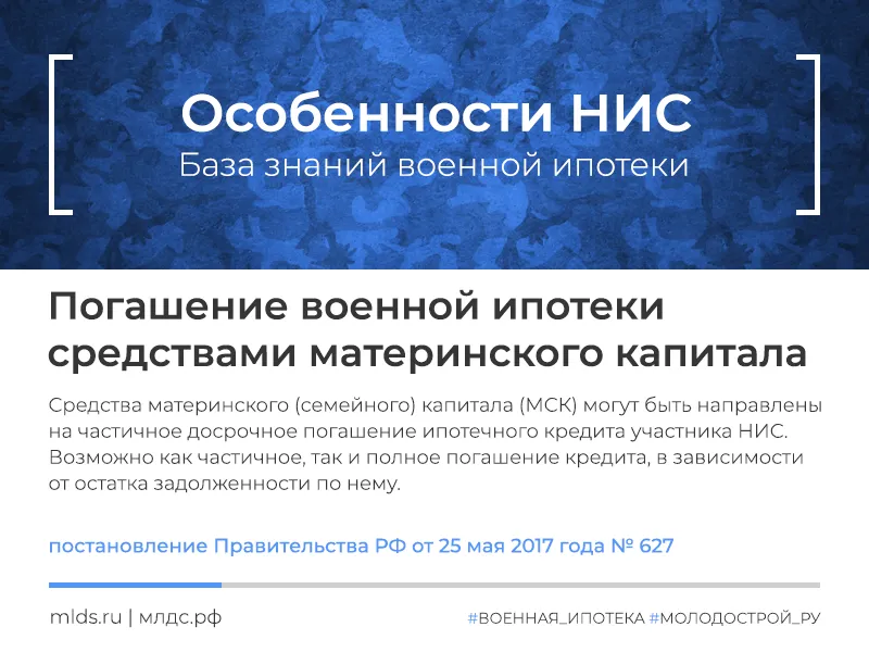 Погашение военной ипотеки средствами материнского (семейного) капитала