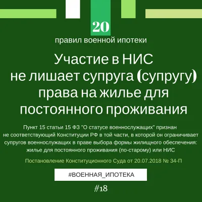Участие в НИС не лишает супруга (супругу) права на жилье для постоянного проживания