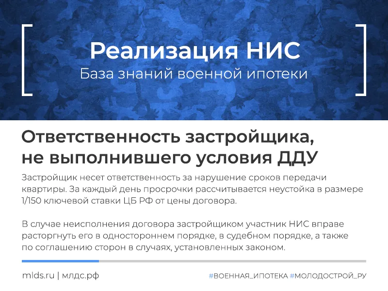 Ответственность застройщика за несоблюдение сроков строительства и передачи квартиры участнику НИС