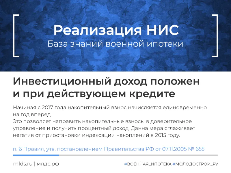 Начисление инвестиционного дохода после оформления кредита по военной ипотеке