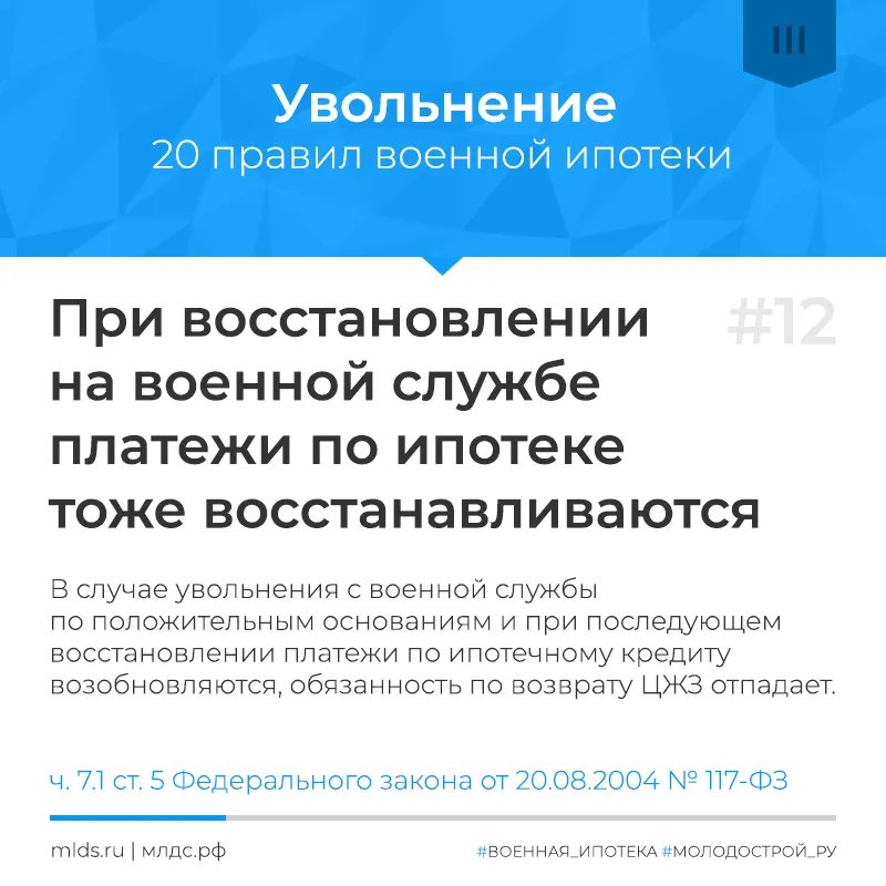 Военная ипотека при восстановлении на военной службе после увольнения